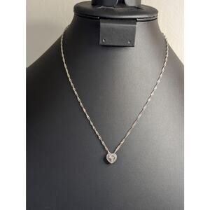 VTG 925 Sterling Silver Diamond Heart Pendant Fancy Sterling 18" Chain Necklace